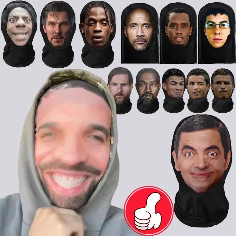 3D Printed Celebrity Realistic Face Mask Stretch Mesh Full F图片