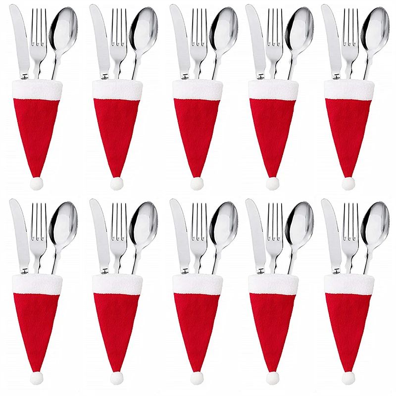 10PC Tableware Holder bag Christmas hat Christmas Christmas