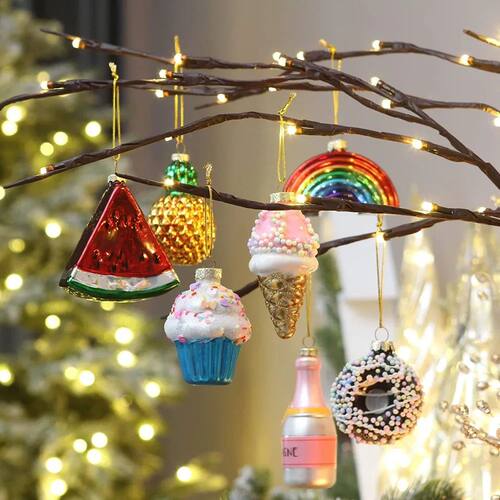 New Christmas Tree Ornaments Hanging Baubles Glass Fruit Pen
