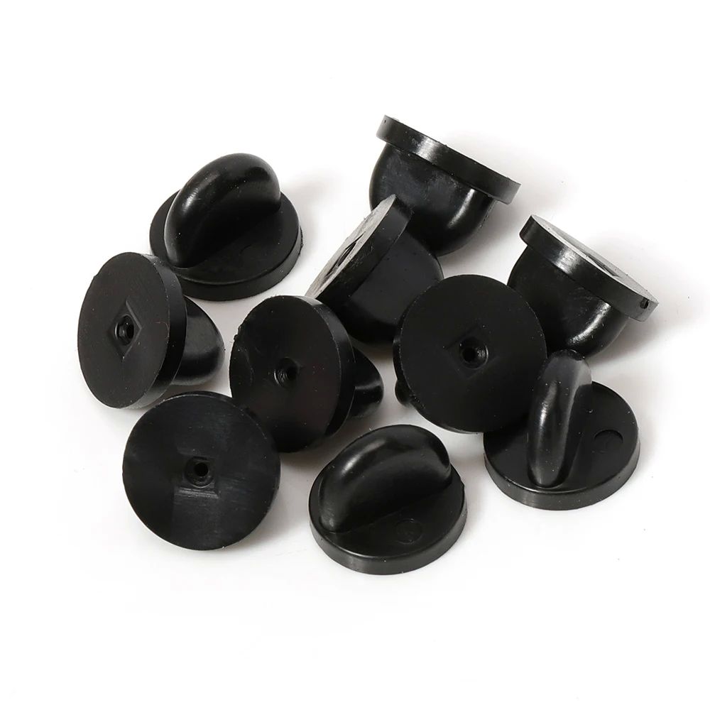 50pcs Black Rubber Brooch Pin Back Squeeze Badge Holder Butt