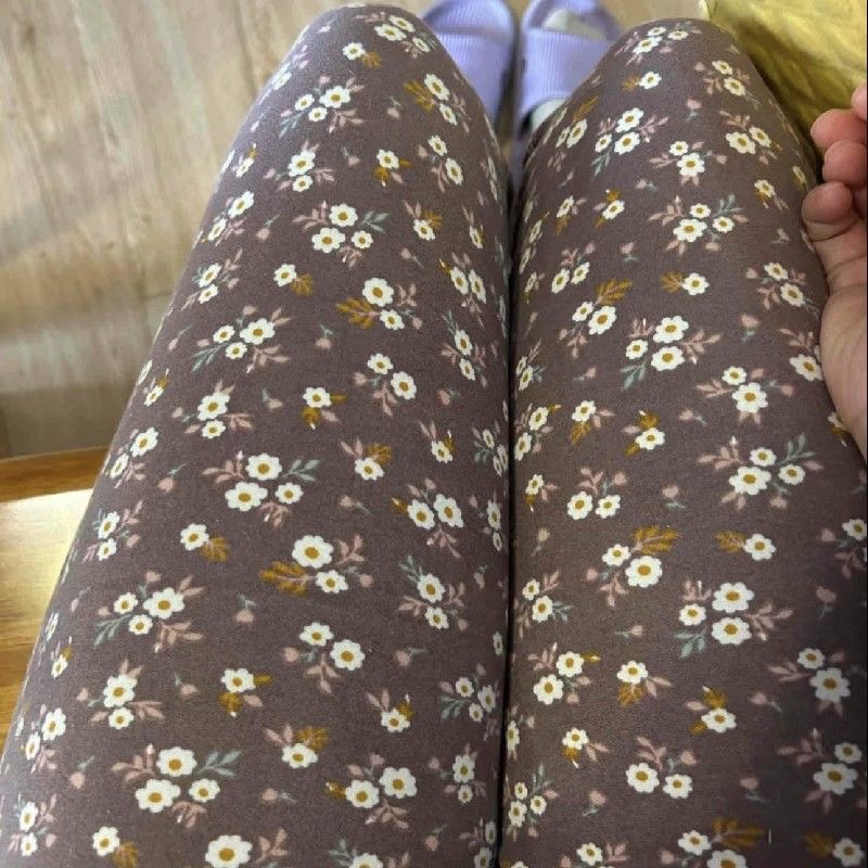 碎花德绒秋裤女内穿秋冬加绒加厚紧身无痕棉毛裤大码保暖裤打底裤