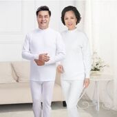 薄妈妈女士保暖套装 爸爸纯棉毛衫 理疗 男士 中老年全棉白色秋衣秋裤