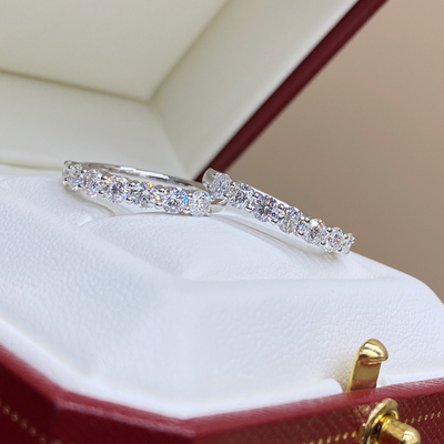 18k金铂金人工合成培育钻石排戒半圈排钻戒指女款定制戒指t家女戒