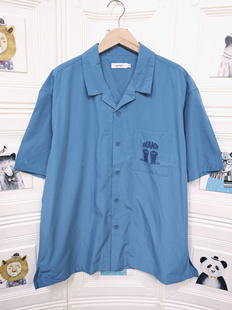 不退换货 潮牌红牌G家小熊猫ikaku小西装翻领个性宽松短袖衬衫