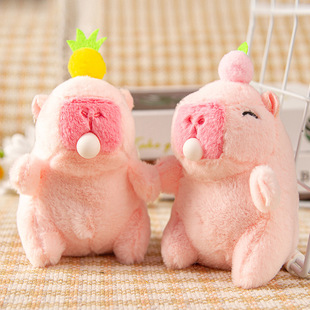 摇一摇会响卡皮巴拉吐泡泡可爱粉色水豚包挂件解压搞怪钥匙扣情侣