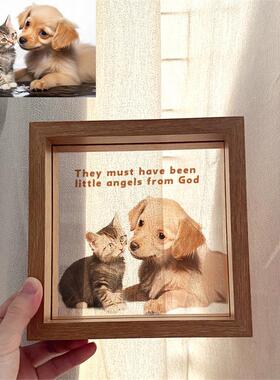 手绘宠物狗狗猫咪画像定制纪念玻璃夹心相框肖像画照片定制礼物