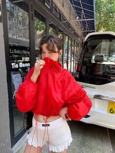 休闲开衫 女夏季 薄款 外套 短款 辣妹红色立领长袖 25春夏新款 防晒衫