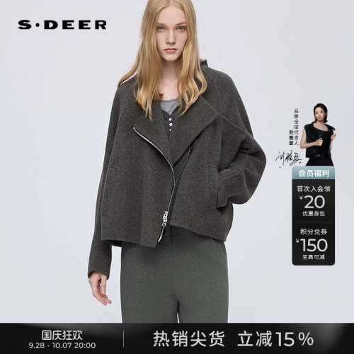 sdeer圆领不规则双面呢短款外套