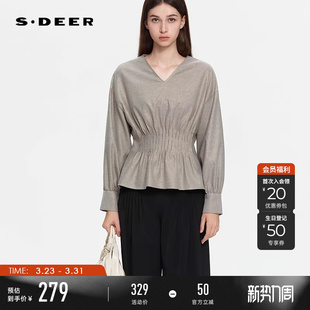 衬衫 OL风V领压褶落肩袖 S253Z0534 春秋装 sdeer圣迪奥女装