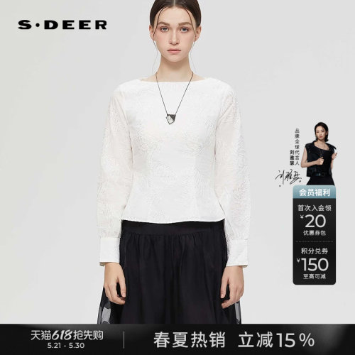 sdeer休闲圆领镂空绣花宽松衬衫