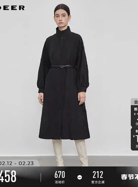 sdeer圣迪奥冬季女装立领收腰肌理压褶长款羽绒服S234Z2452