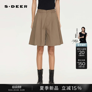 sdeer圣迪奥女装26年夏季OL风松紧拼接压褶插袋西装中裤S262Z0701