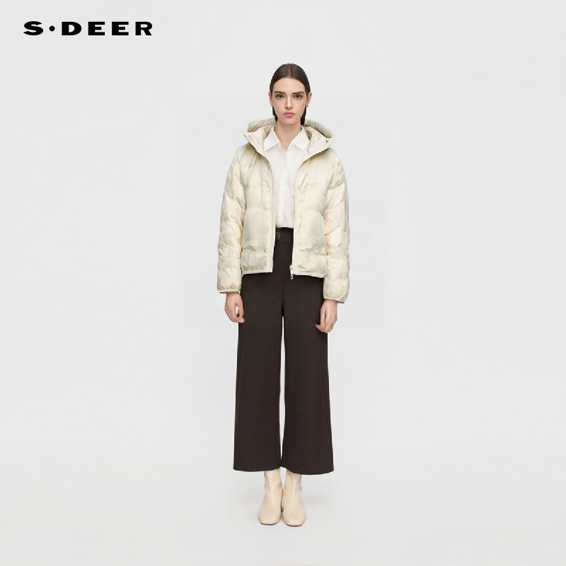 sdeer高领连帽鹅绒轻薄羽绒服