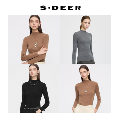 sdeer罗纹半高领修身打底针织衫