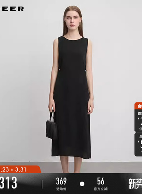 sdeer圣迪奥夏季女装圆领宽松不规则无袖黑色连衣裙S252Z1295