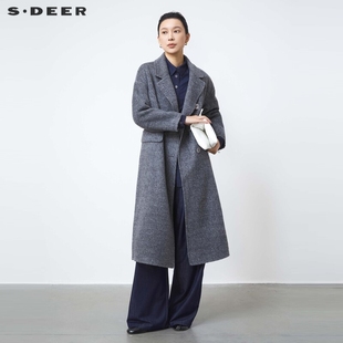 西装 法式 领双排扣双面呢大衣S24482506 女装 sdeer圣迪奥冬季