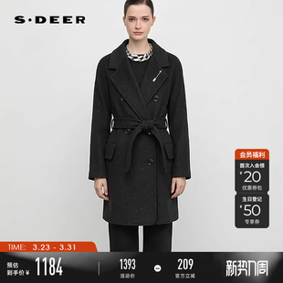 领双排扣收腰双面呢中长款 西装 大衣S24482609 女装 sdeer圣迪奥冬季