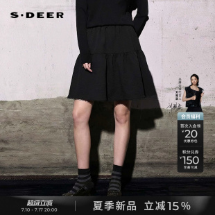 sdeer圣迪奥田园风松紧高腰抽褶花边A字半身裙短裙S252Z1303