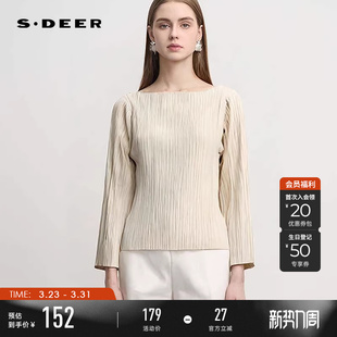 圆领肌理褶皱长袖 时尚 T恤S251Z0201 女装 sdeer圣迪奥春装