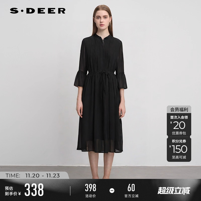 s.deer风琴褶不规则雪纺连衣裙