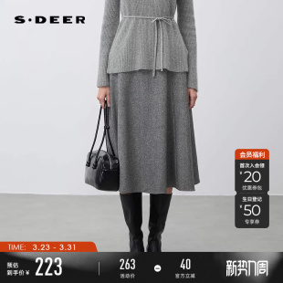 sdeer圣迪奥春秋装 OL风高腰不规则毛呢A字伞裙S243Z1107 女装