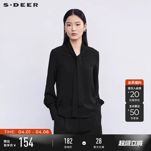 长袖 sdeer圣迪奥春秋装 女装 系带翻领雪纺基本款 S223Z0564 衬衫