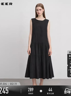 sdeer圣迪奥冬装女装复古圆领盘扣碎褶无袖连衣裙S244Z1204