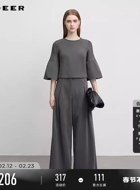 sdeer圣迪奥春秋装女装罗纹圆领喇叭袖宽松针织衫S233Z3560