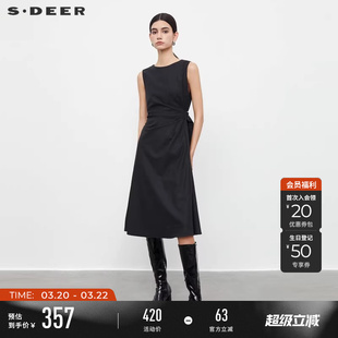 sdeer圣迪奥春秋装女装圆领收腰不规则毛呢无袖连衣裙S23381210