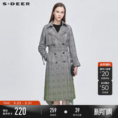 纹翻领收腰晕染长款 英伦风格 风衣S21181817 女装 sdeer圣迪奥春装