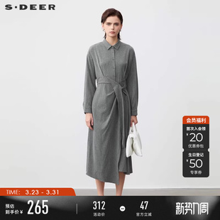 连衣裙S24181211 OL风翻领不规则拼接衬衫 sdeer圣迪奥春装 女装