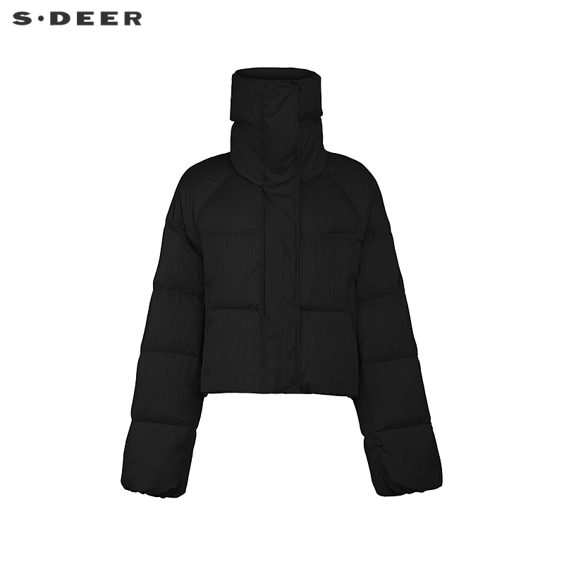 sdeer立领字母褶皱鹅绒羽绒服