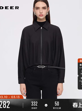sdeer圣迪奥女装春秋装个性翻领压褶宽松夹克外套S253Z2217