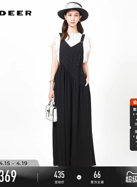 sdeer圣迪奥夏季女装时尚肌理压褶背带阔腿裤长裤S242Z1003