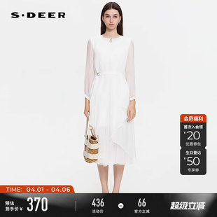 圆领网纱不规则长袖 连衣裙S253Z1212 春秋装 sdeer圣迪奥女装