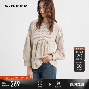复古圆领风琴褶绣花短款 上衣S253Z3207 春秋装 sdeer圣迪奥女装