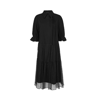 sdeer圣迪奥夏季女装翻领网纱不规则衬衫连衣裙S242Z1269