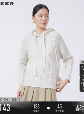 sdeer圣迪奥秋装女装休闲连帽钩花长袖针织衫S224Z3595