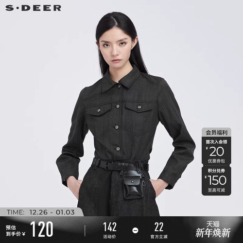 s.deer休闲格纹不规则衬衫