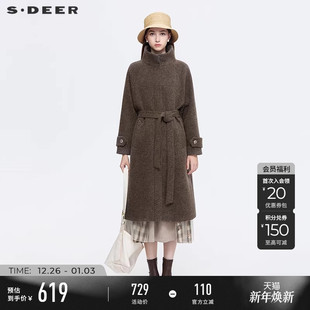 毛呢大衣S25462502 美拉德风立领收腰长款 sdeer圣迪奥女装 25年新品