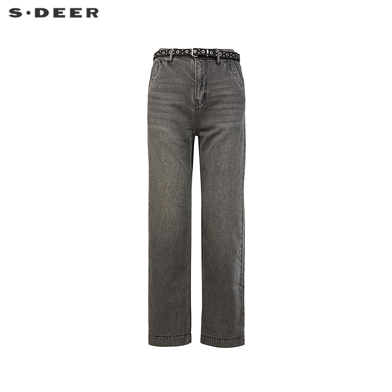sdeer个性高腰插袋水洗牛仔长裤