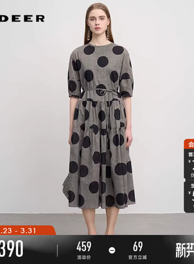 【复古波点】sdeer圣迪奥女新品圆领波点收腰中袖连衣裙S252Z1203