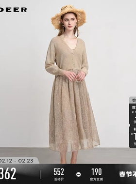 sdeer圣迪奥春秋装女装优雅印花网纱针织衫连衣裙套装S243Z1423
