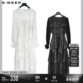 sdeer圣迪奥春秋装 女装 圆领绣花收腰不规则连衣裙S243Z1270