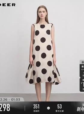 sdeer圣迪奥夏季新品女装圆领撞色波点宽松无袖连衣裙S252Z1224
