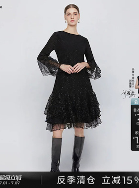 sdeer圣迪奥冬季女装圆领网纱不规则A字毛呢外套S234Z2255