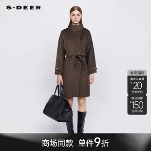 sdeer圣迪奥女OL风拼接收腰双面呢羊毛大衣S25482515 商场同款