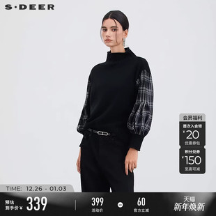 针织衫 罗纹圆领撞色格纹灯笼袖 S253Z3531 25年新品 sdeer圣迪奥女装