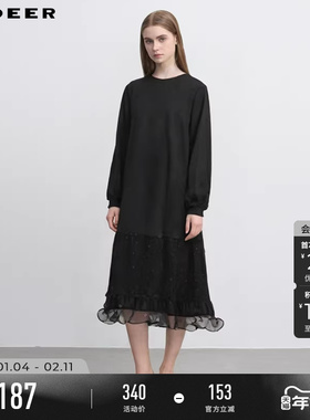sdeer圣迪奥秋冬装女装时尚圆领网纱不规则连衣裙S244Z1205