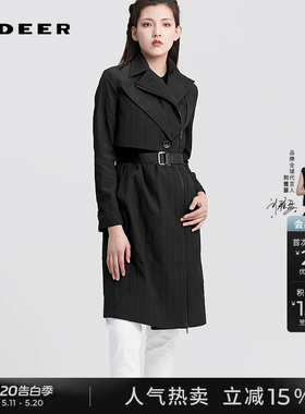 sdeer圣迪奥春装女装休闲收腰拼接肌理H型黑色大衣S22181802
